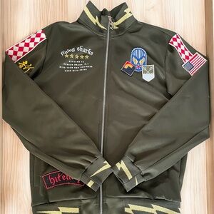 Reason Olive Bomber Jacket with Patches